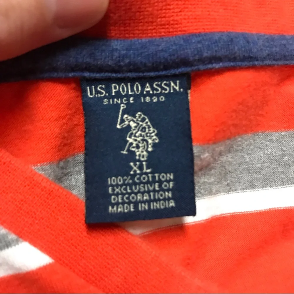 US Polo Assn orange striped v-neck shirt size XL - Picture 3 of 4